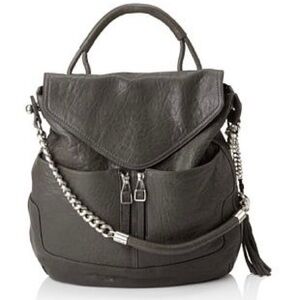 Olivia Harris smog black lambskin leather revamped flap hobo purse bag handbag